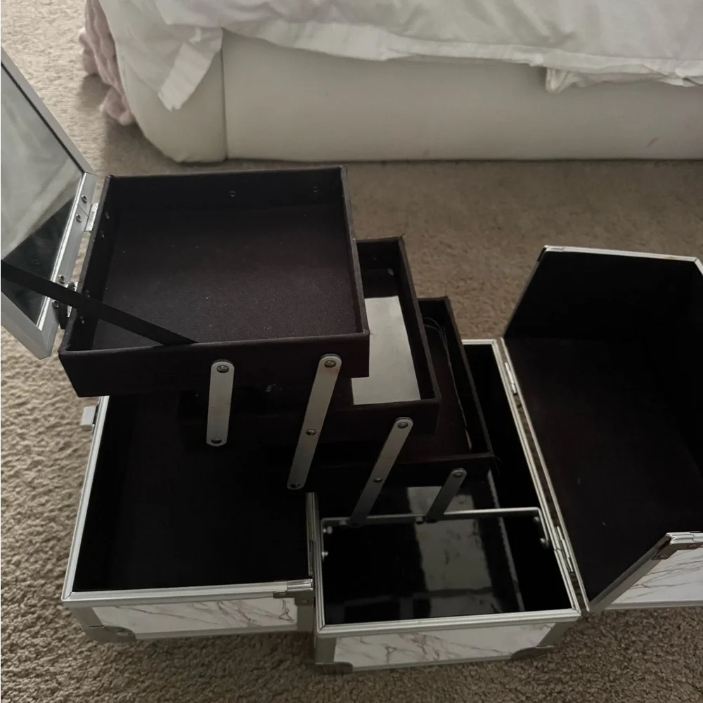 Travel Marble Design Storage Box with Silver Accents
